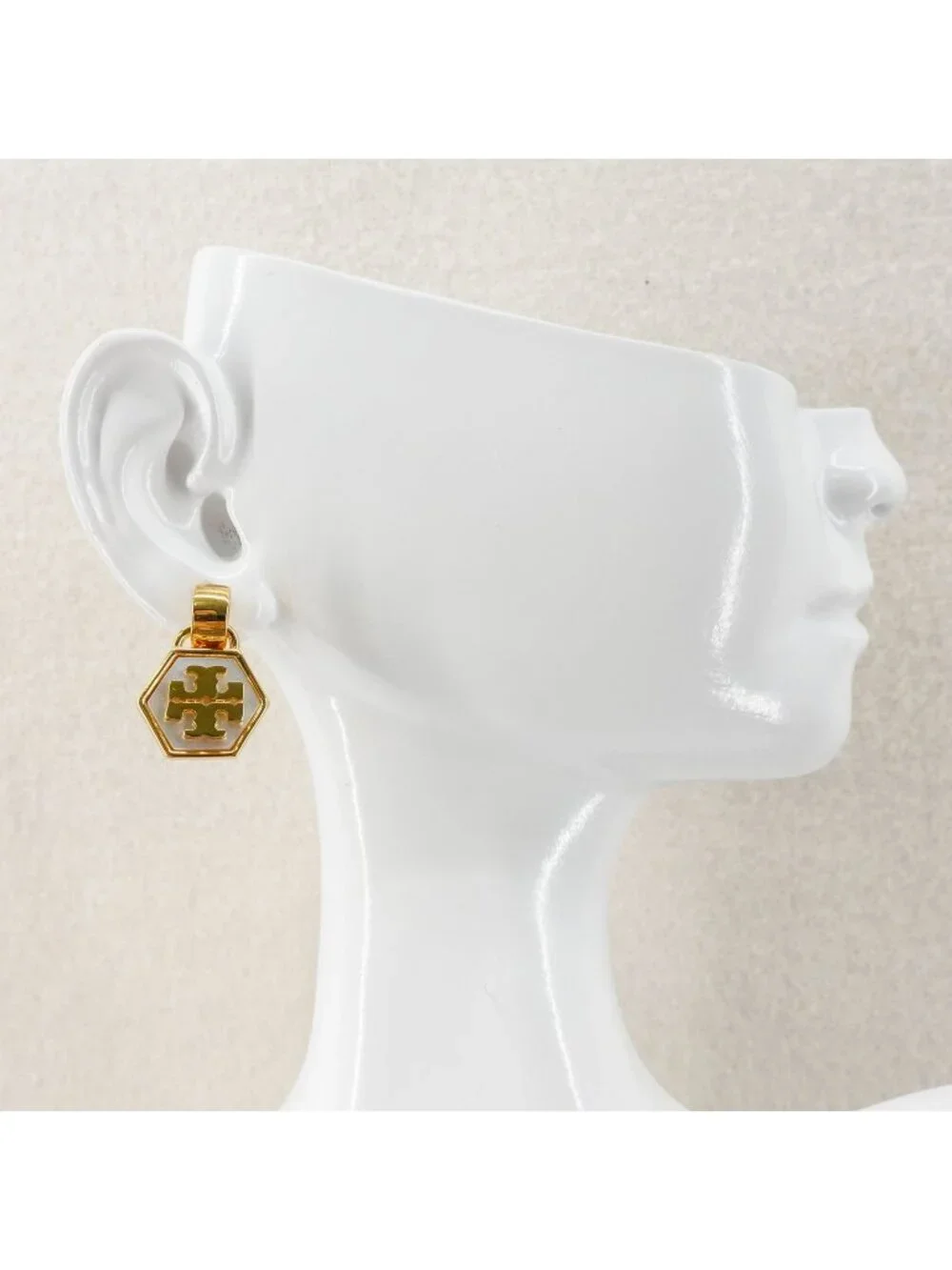 Tory Burch Mother of Pearl Geo Drop Earrings White OS
